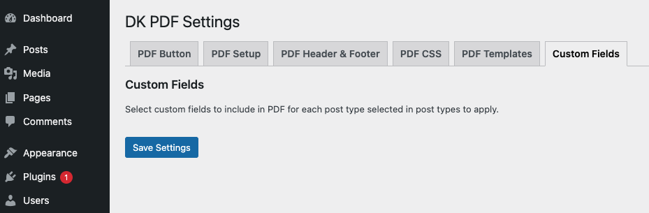 Select Default template to see Custom Fields tab.