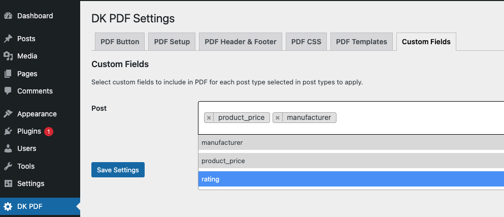 Select custom fields for each post type.