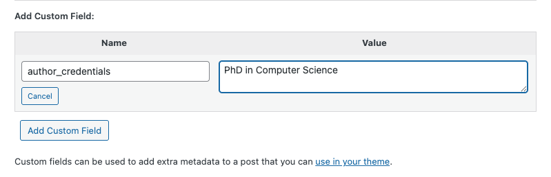 WordPress add custom field