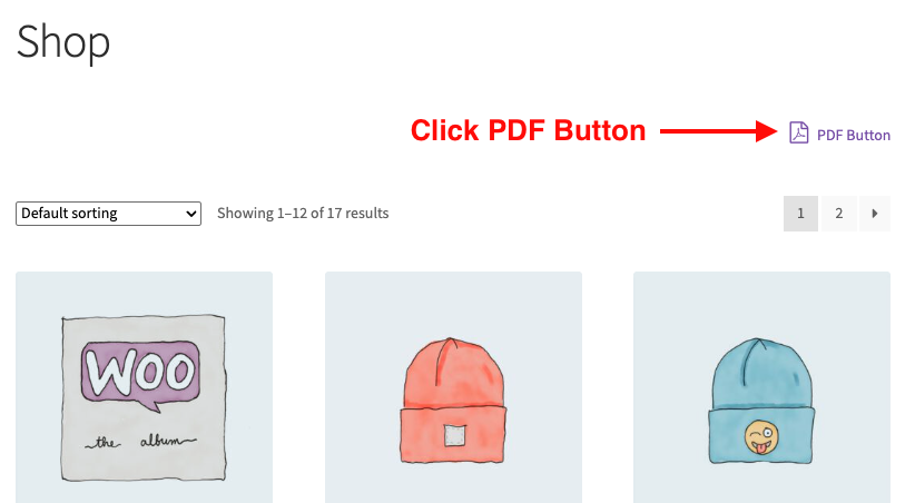 DK PDF button for WooCommerce Shop page.