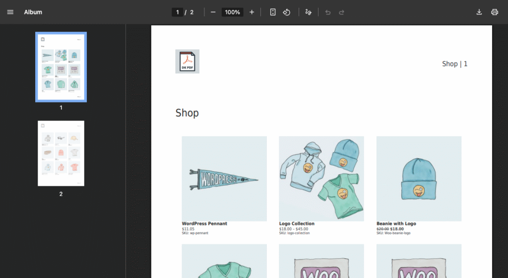 DK PDF generated PDF from WooCommerce Shop