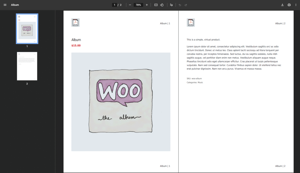 DK PDF generate PDF form single product page.