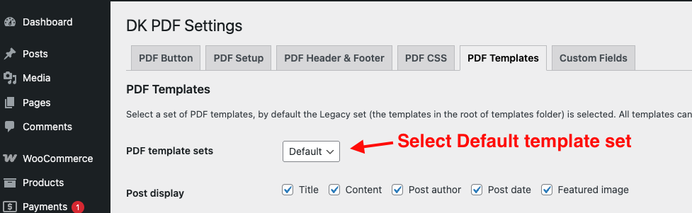 DK PDF Select default template set