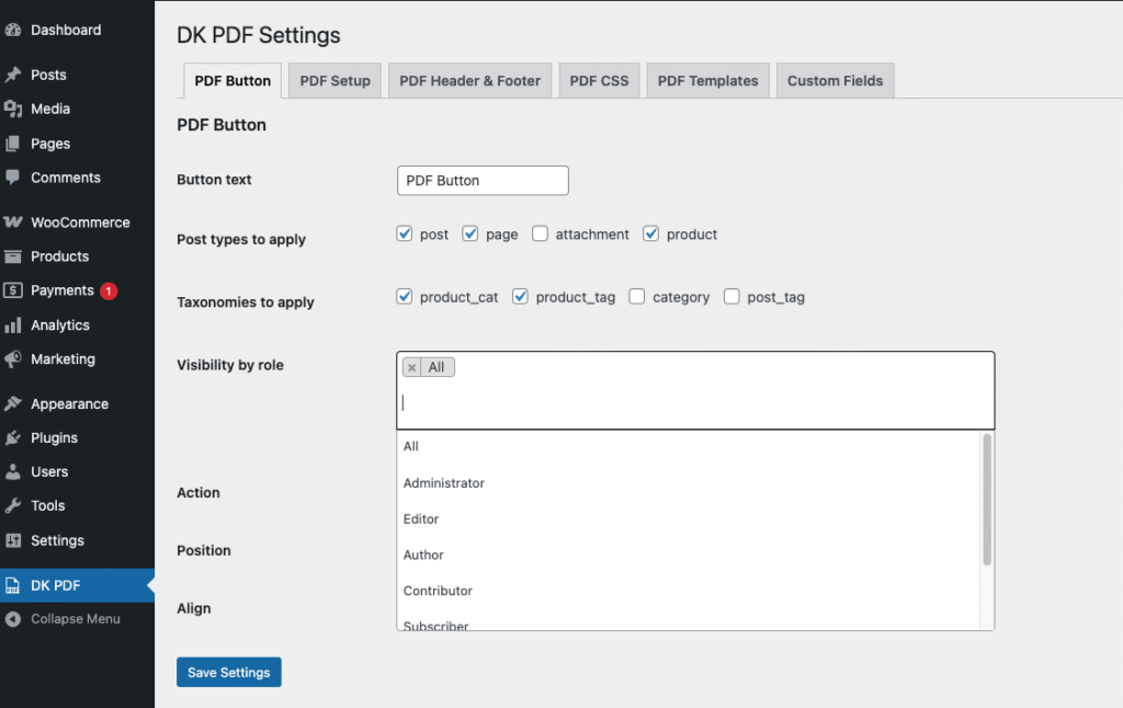 DK PDF Button Visibility by User Role.