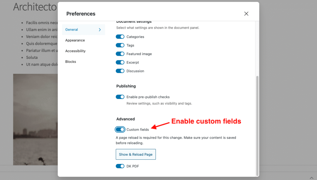 Enable custom fields in WordPress